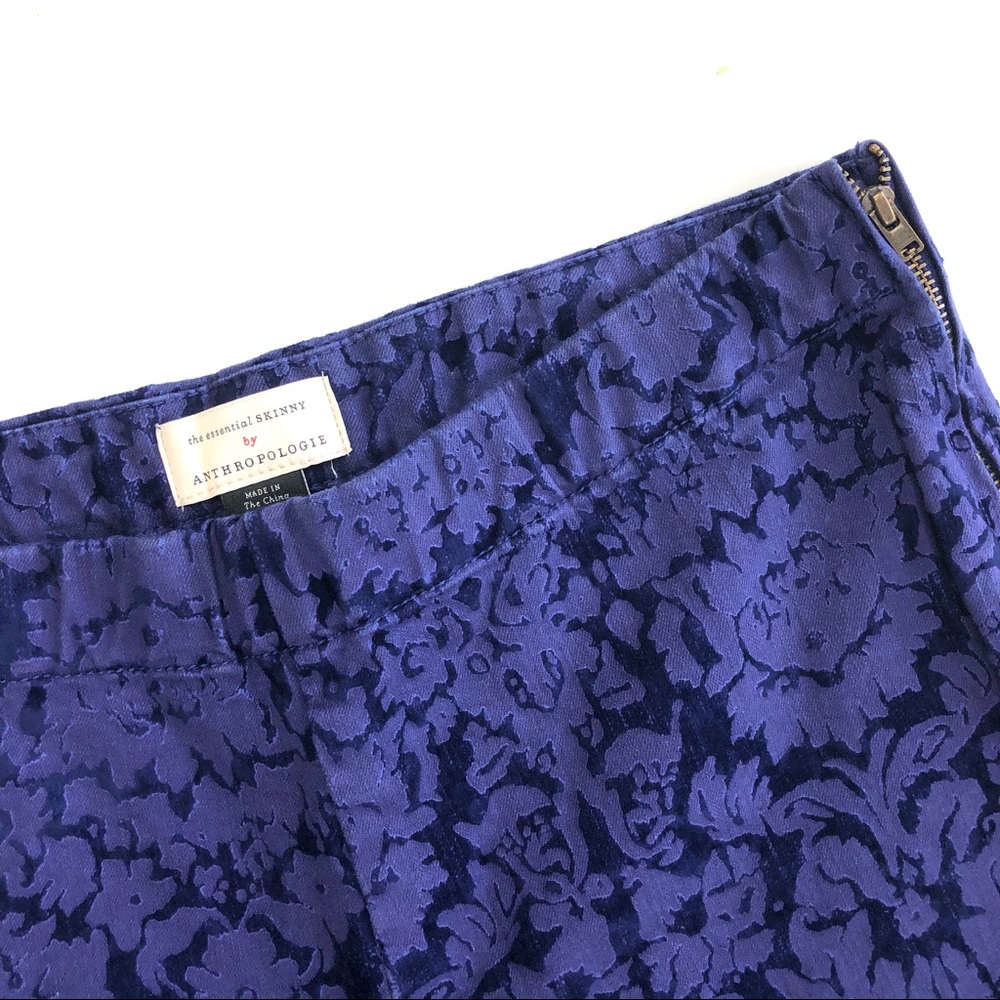 Anthropologie Essential Skinny cobalt blue purple brocade damask pants 10 ankle - Picture 4 of 13